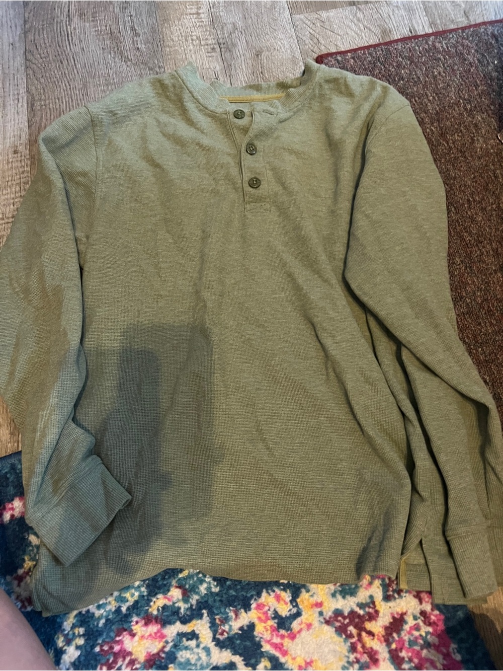 Ll bean Men's Olive Green Henley Long-Sleeve Shirt